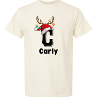 Monogrammed Santa Hat Reindeer Alphabet Family Shirt, Custom Matching Christmas Family Hoodie, Letter Christmas Name Sweatshirt