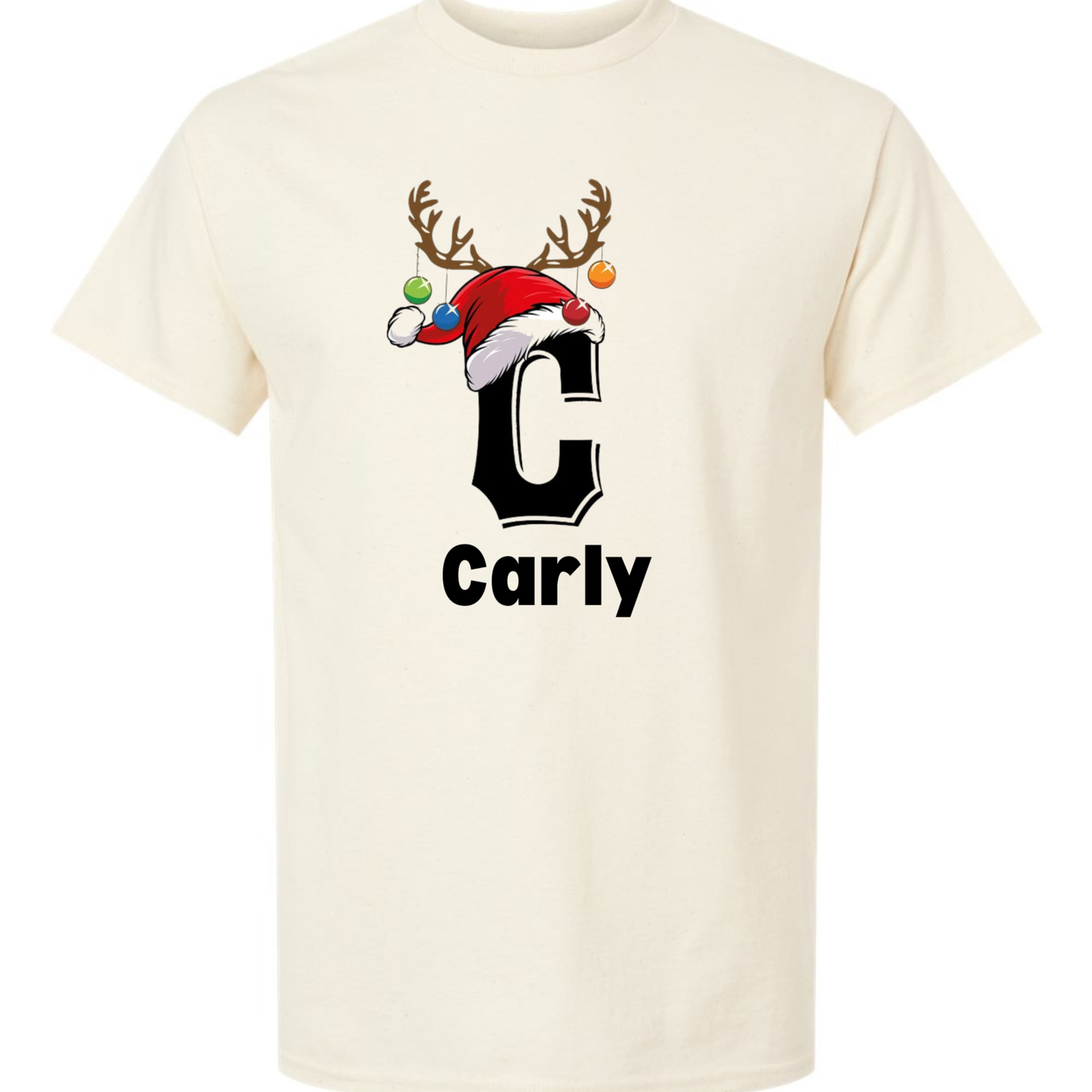 Monogrammed Santa Hat Reindeer Alphabet Family Shirt, Custom Matching Christmas Family Hoodie, Letter Christmas Name Sweatshirt