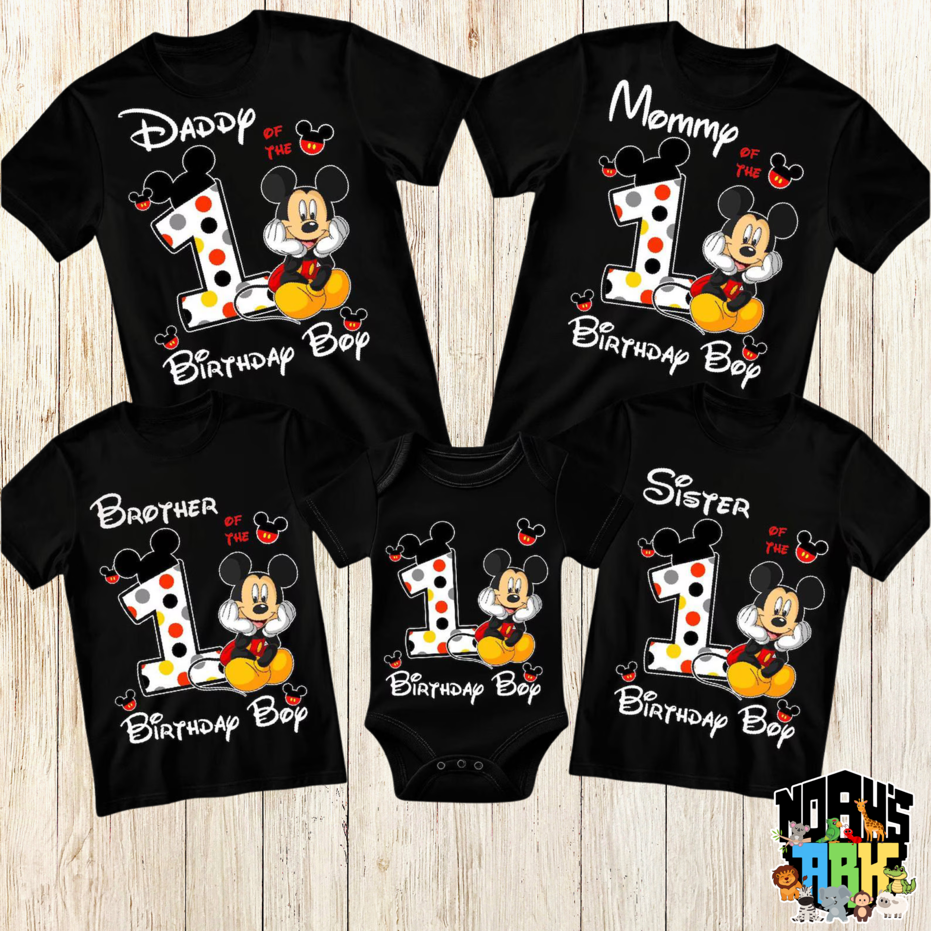 Mickey Mouse 1st Birthday Family Shirts, Iron On Heat noahs ark boxs