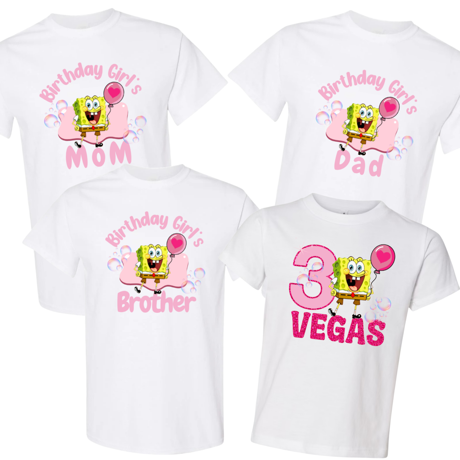 Spongebob Family Matching Birthday Shirt - Pink