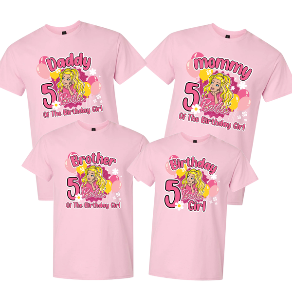 Personalized Birthday Girl T-Shirt Family Celebration, Blonde Doll Design  T-shirt Theme